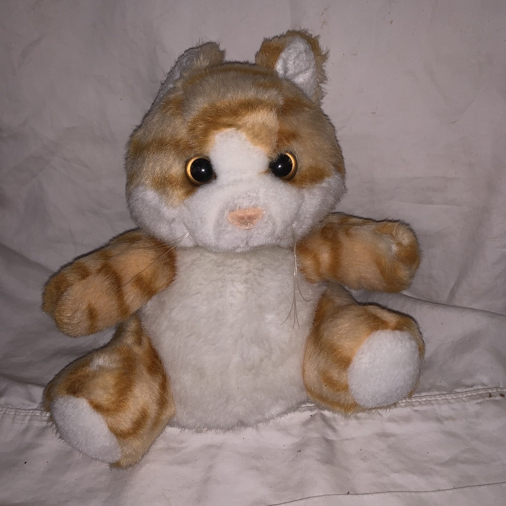 Vintage 1997 Ganz Casey Orange Tabby‎ Cat Plush Hand Puppet Striped Hard Nose P4
